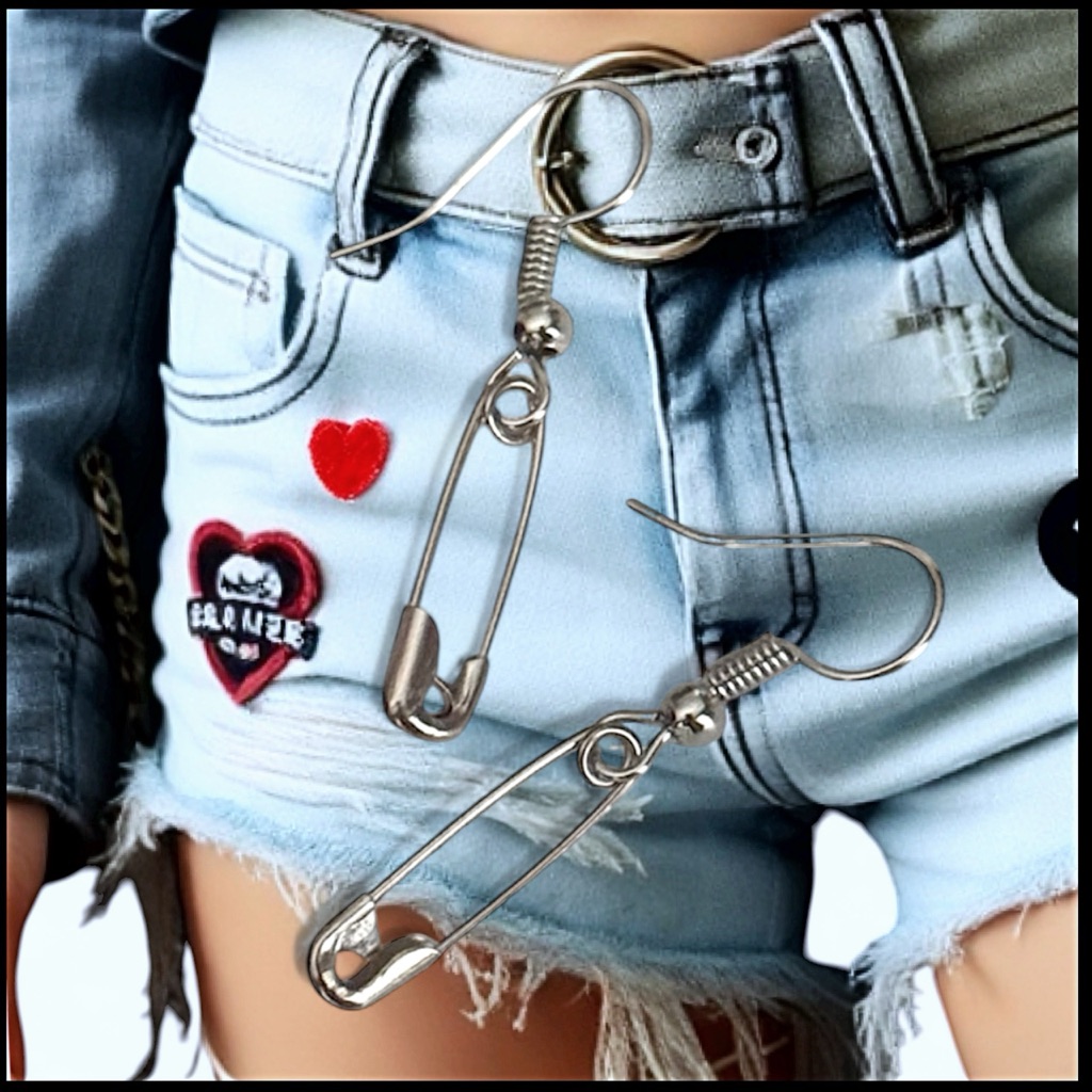 5 For $25small Silver Punk Safety Pin Dangles Earrings